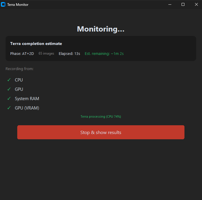 Terra Monitor running